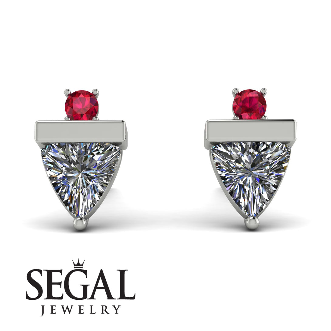 Triangle Diamond Earrings With Round Stone - Estella No. 48
