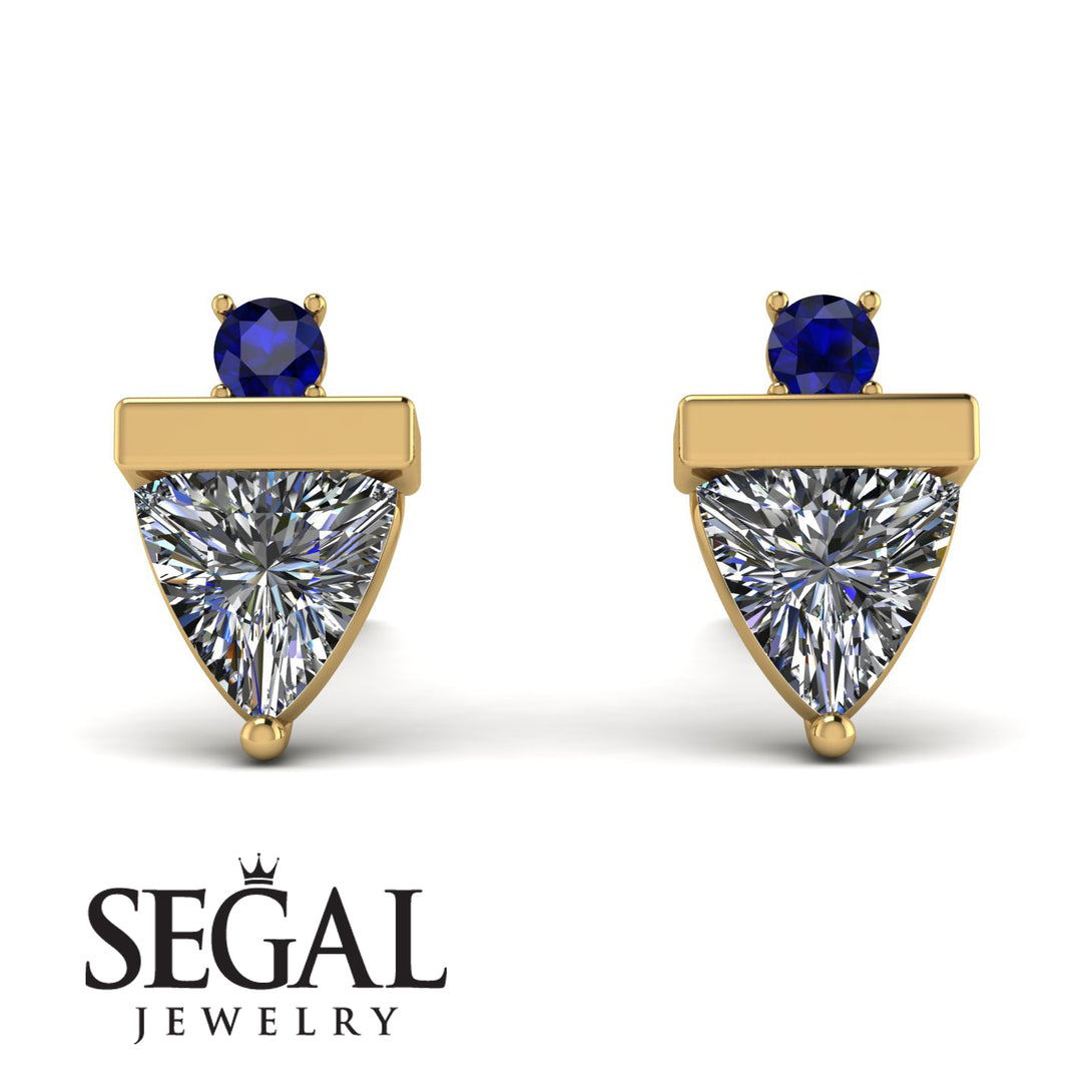 Triangle Diamond Earrings With Round Stone - Estella No. 61