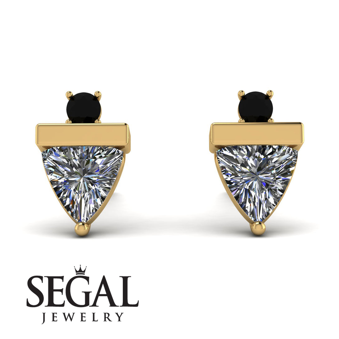 Triangle Diamond Earrings With Round Stone - Estella No. 31