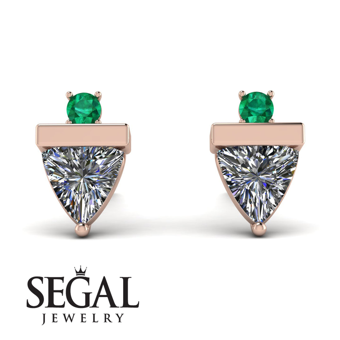 Triangle Diamond Earrings With Round Stone - Estella No. 17