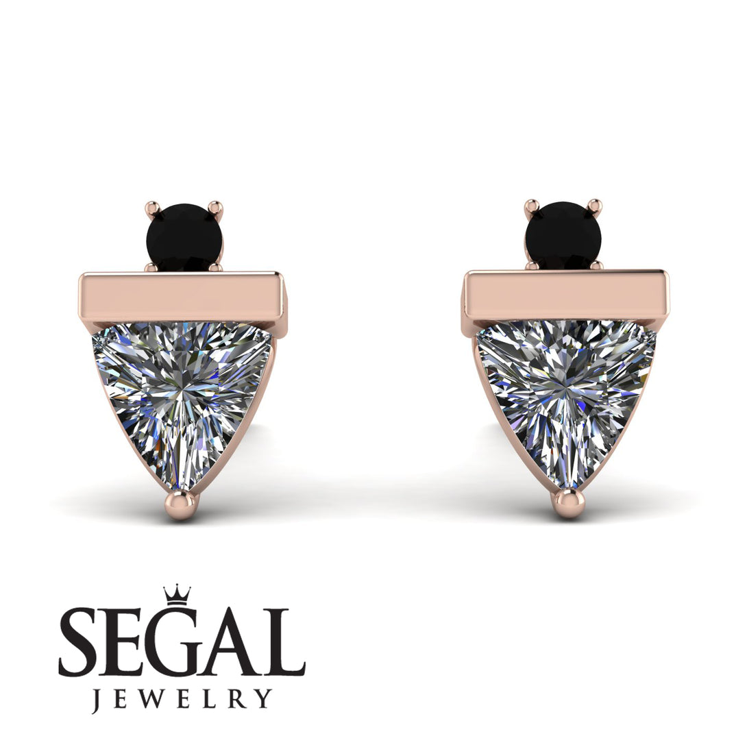 Triangle Diamond Earrings With Round Stone - Estella No. 32