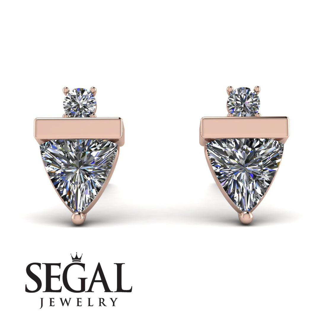 Triangle Diamond Earrings With Round Stone - Estella No. 2