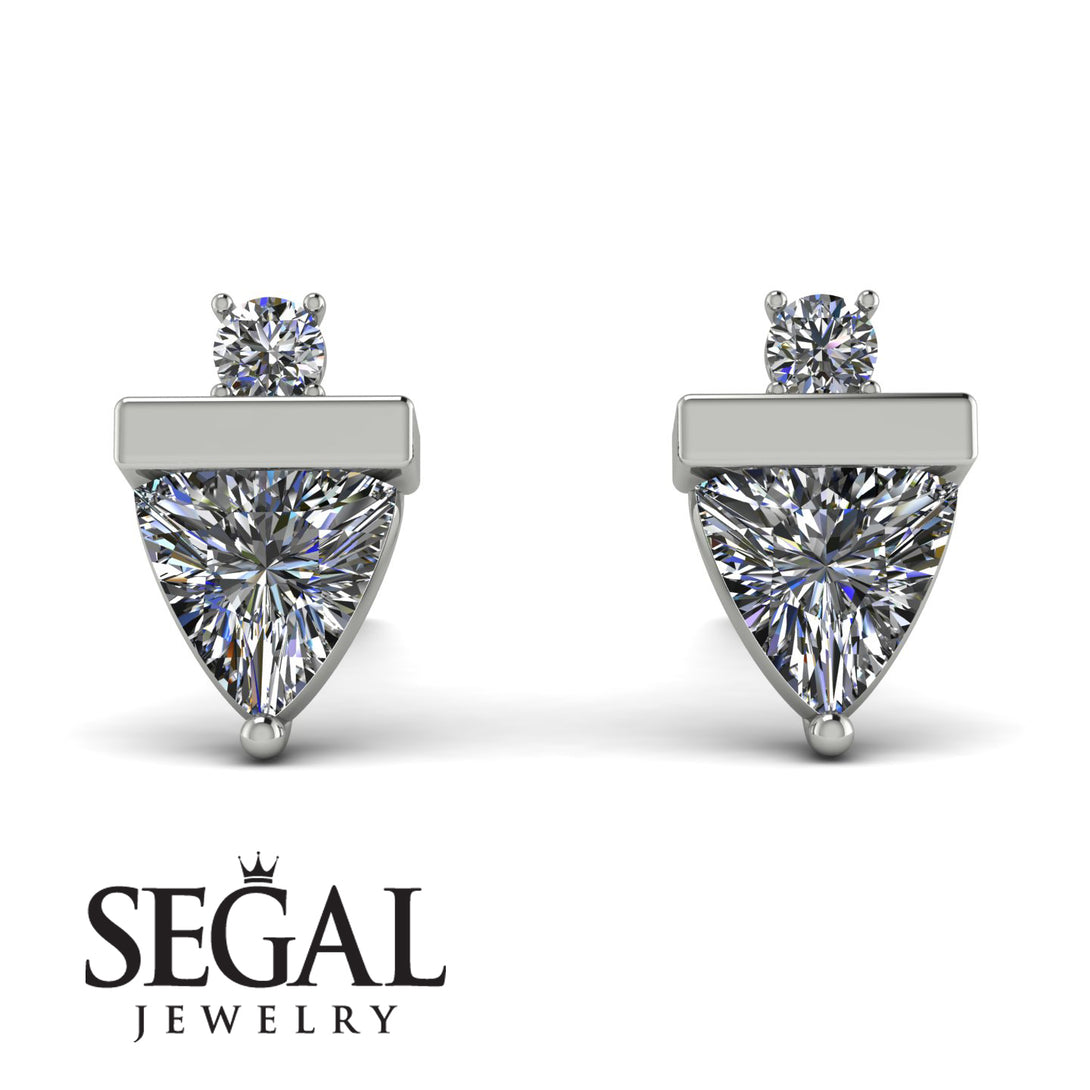 Triangle Diamond Earrings With Round Stone - Estella No. 3