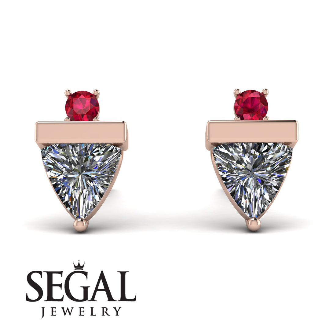 Triangle Diamond Earrings With Round Stone - Estella No. 47