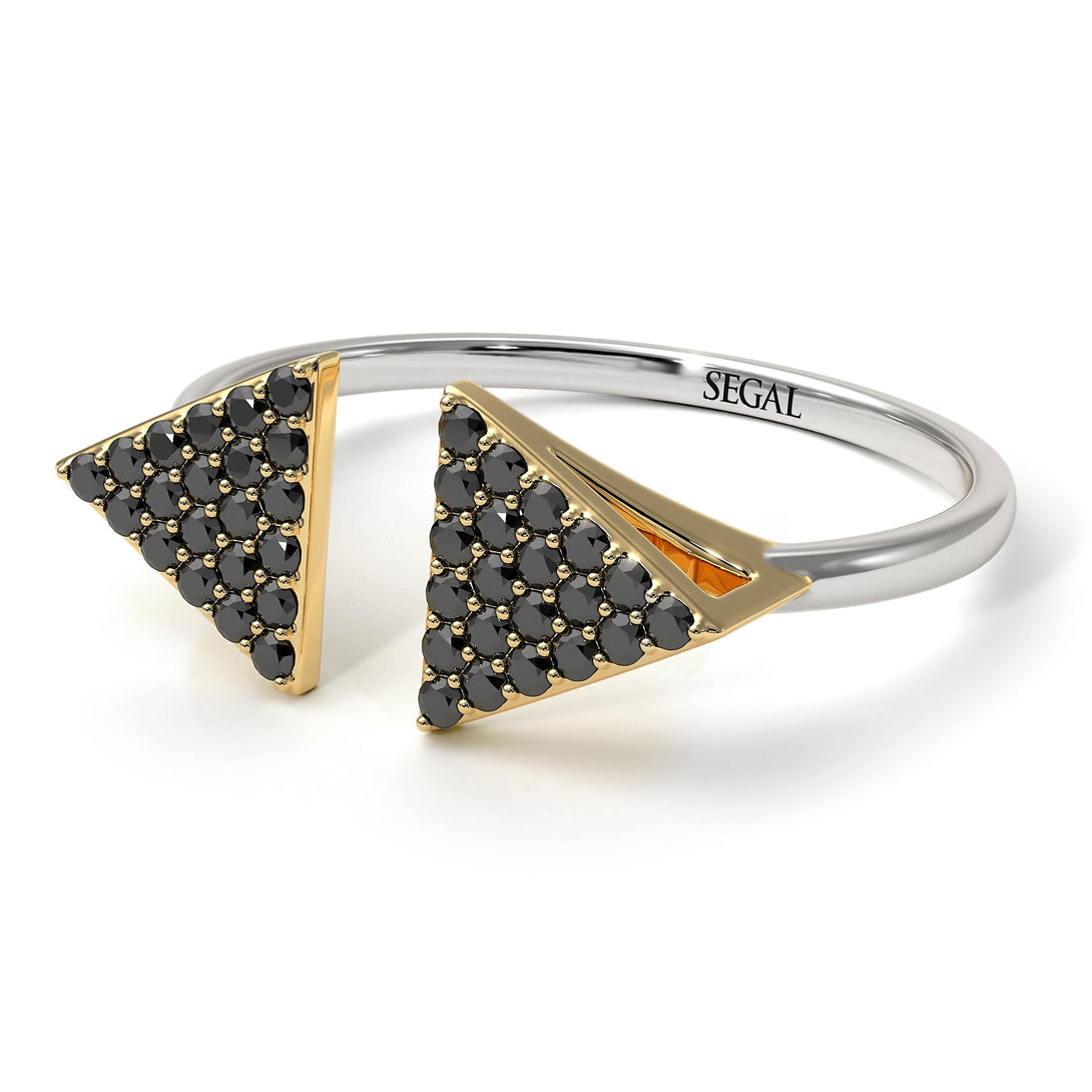 Two Tones Triangle Open Black Diamond Ring - Hope No. 20