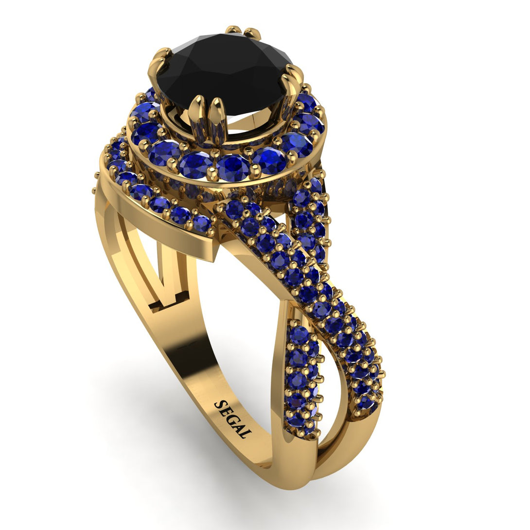 Unique Black Diamond Halo Engagement Ring - Jessica No. 67