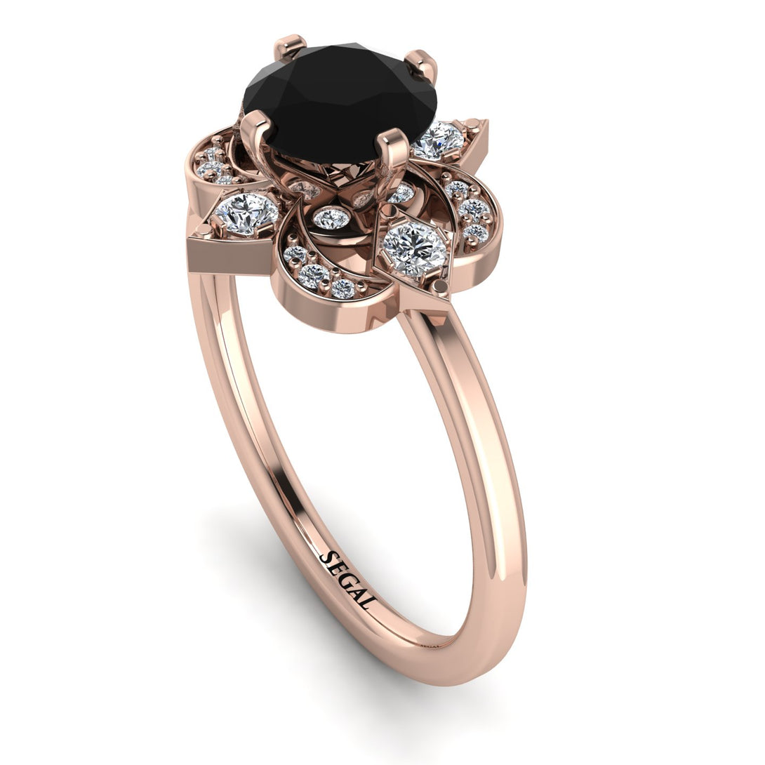 Unique Bloom Halo Black Diamond Ring - Amanda No. 8