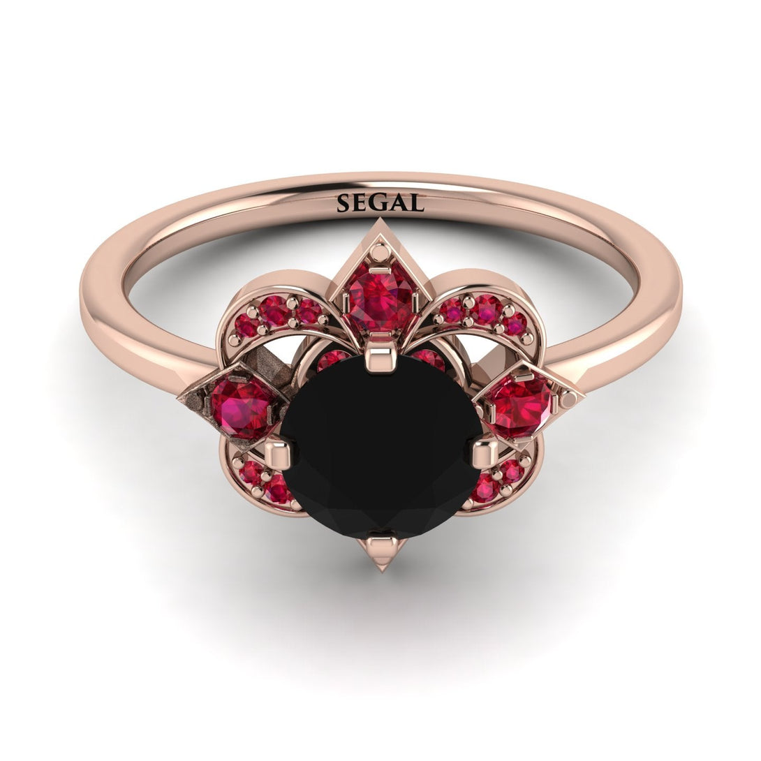 Unique Bloom Halo Black Diamond Ring - Amanda No. 53