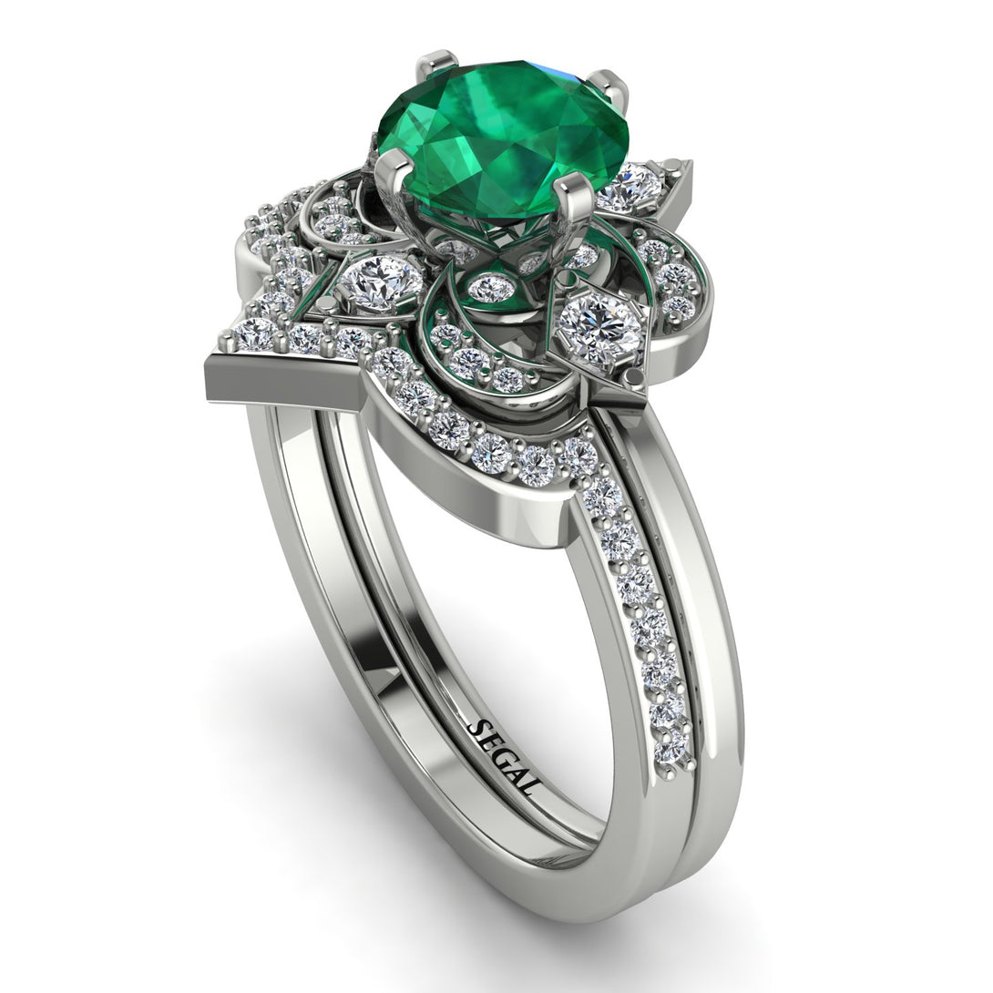 Unique Bloom Halo Emerald Bridal Set - Amanda No. 6