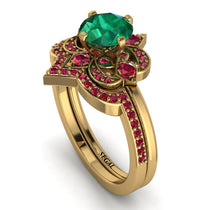 Unique Bloom Halo Emerald Bridal Set - Amanda No. 49 image 1