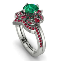 Unique Bloom Halo Emerald Bridal Set - Amanda No. 51 image 1