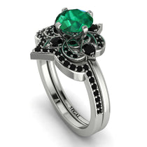 Unique Bloom Halo Emerald Bridal Set - Amanda No. 36 image 1