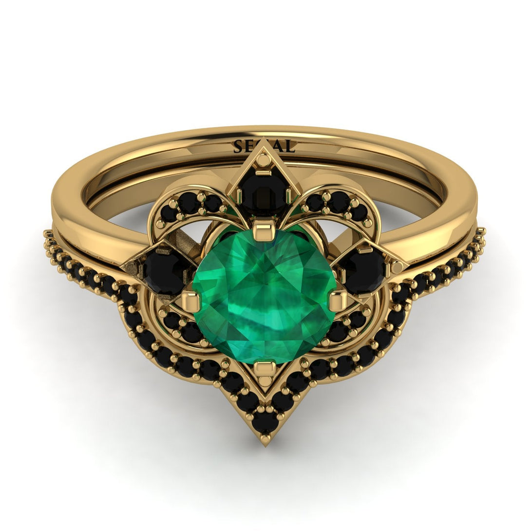 Unique Bloom Halo Emerald Bridal Set - Amanda No. 34