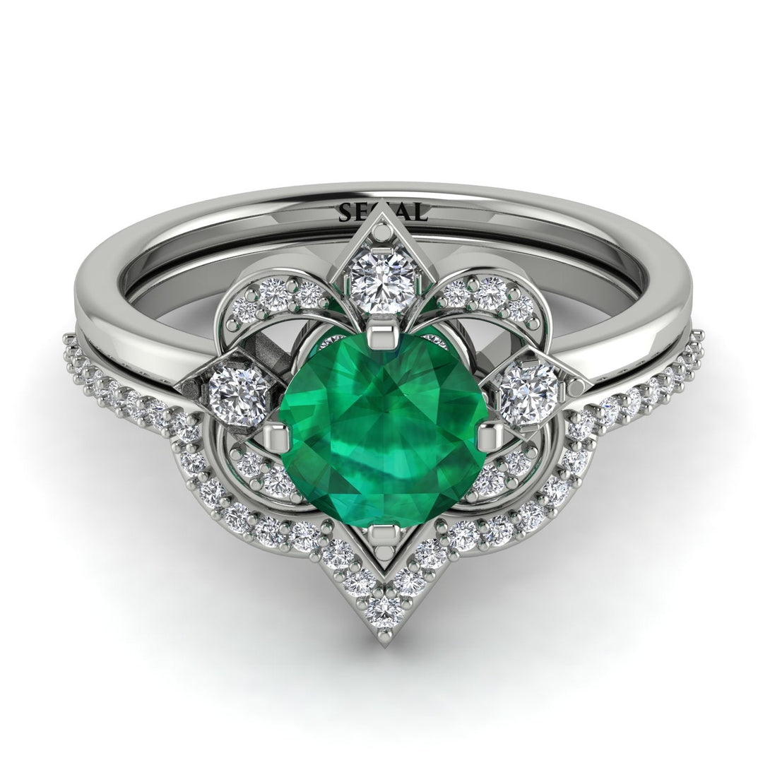 Unique Bloom Halo Emerald Bridal Set - Amanda No. 6