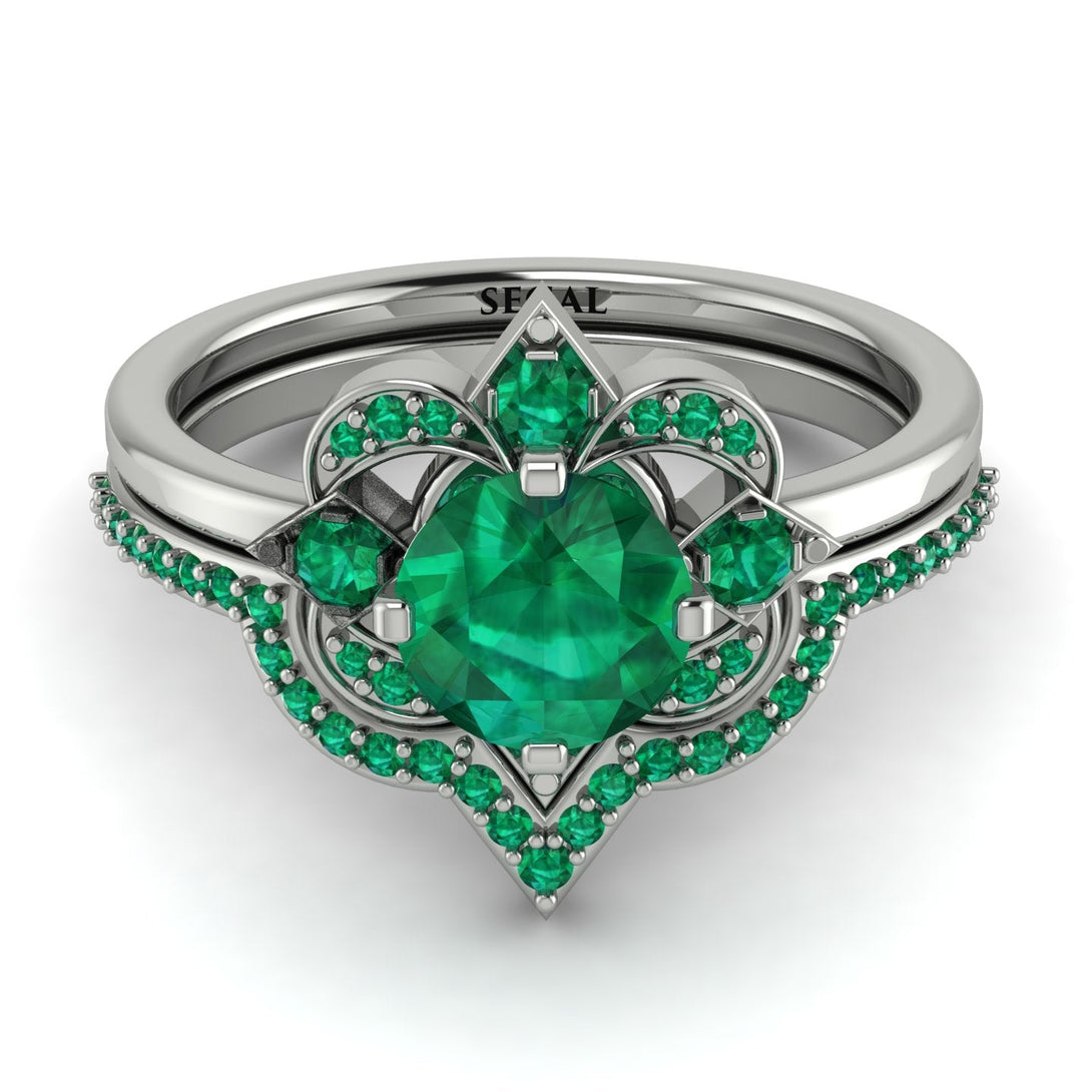 Unique Bloom Halo Emerald Bridal Set - Amanda No. 21
