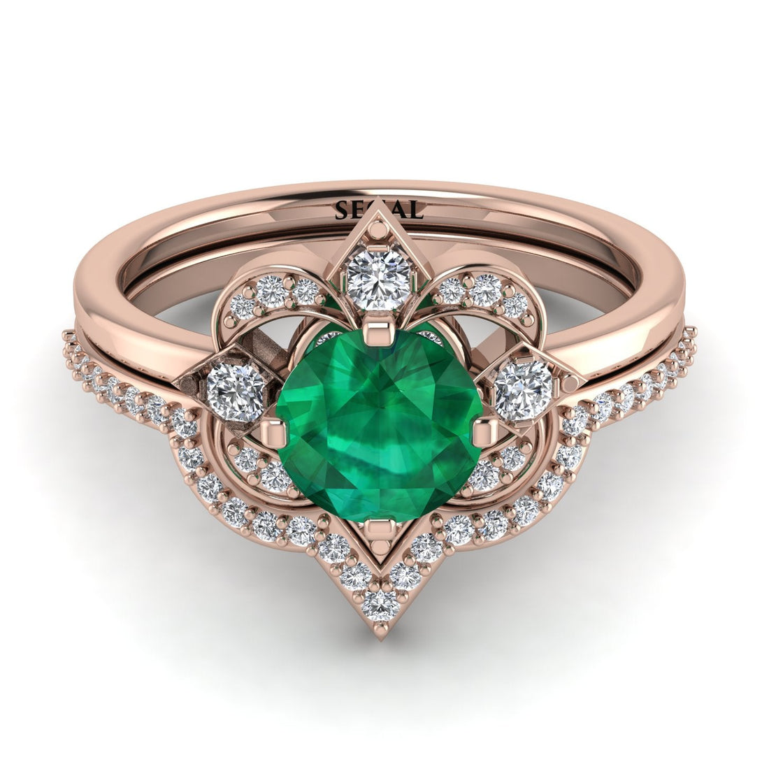 Unique Bloom Halo Emerald Bridal Set - Amanda No. 5