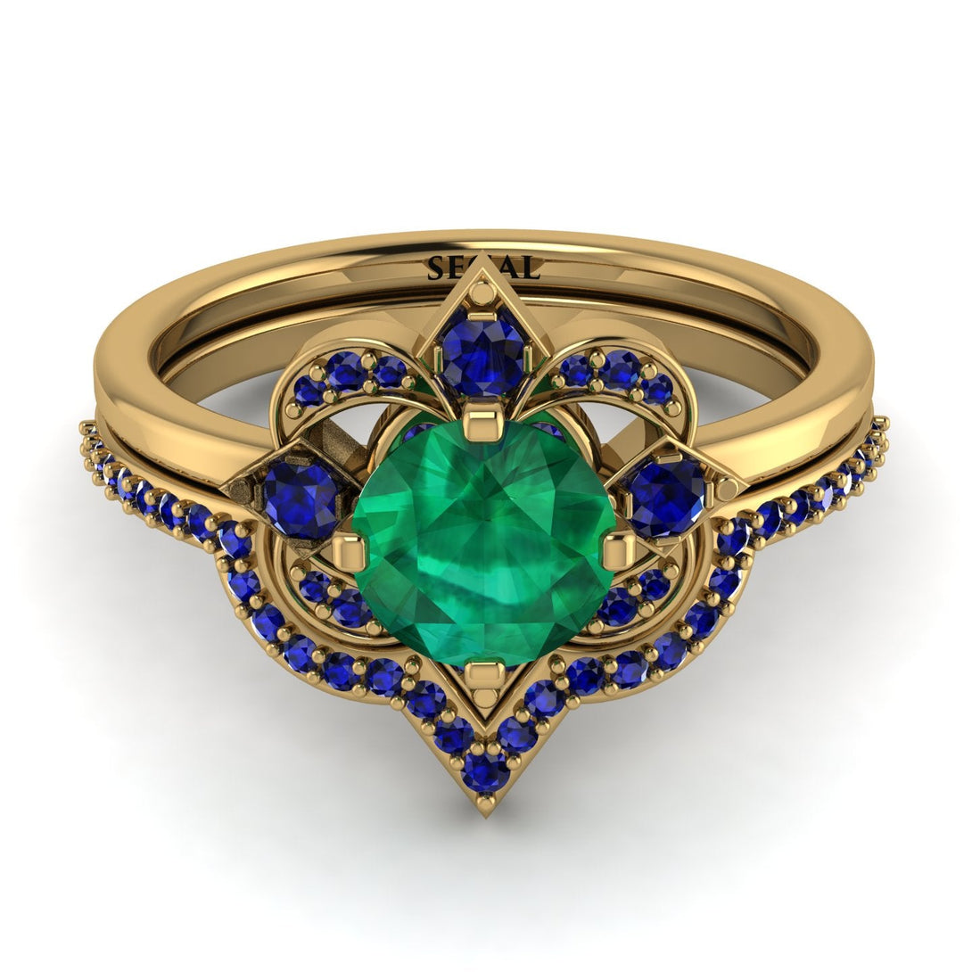 Unique Bloom Halo Emerald Bridal Set - Amanda No. 64