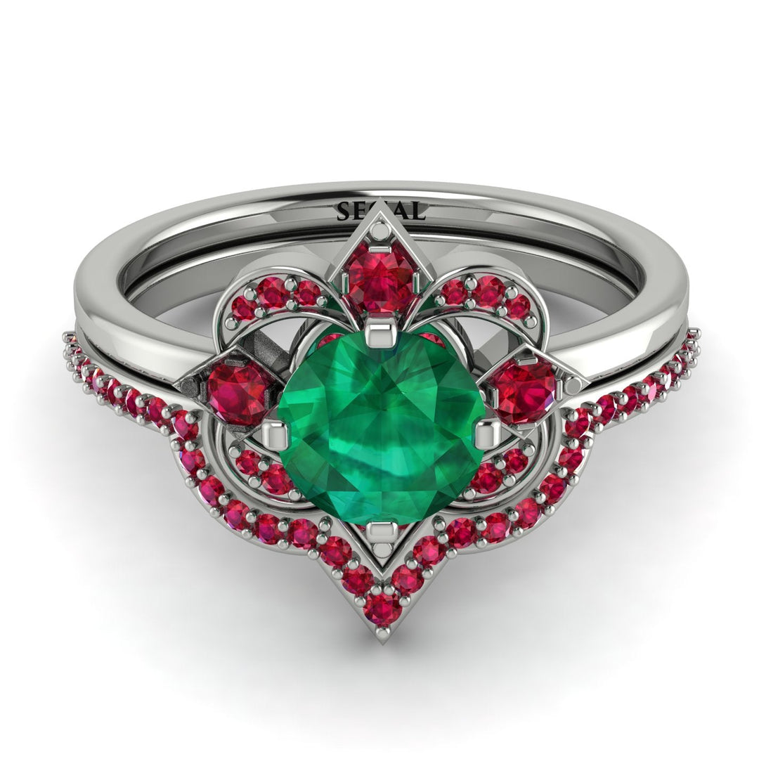 Unique Bloom Halo Emerald Bridal Set - Amanda No. 51