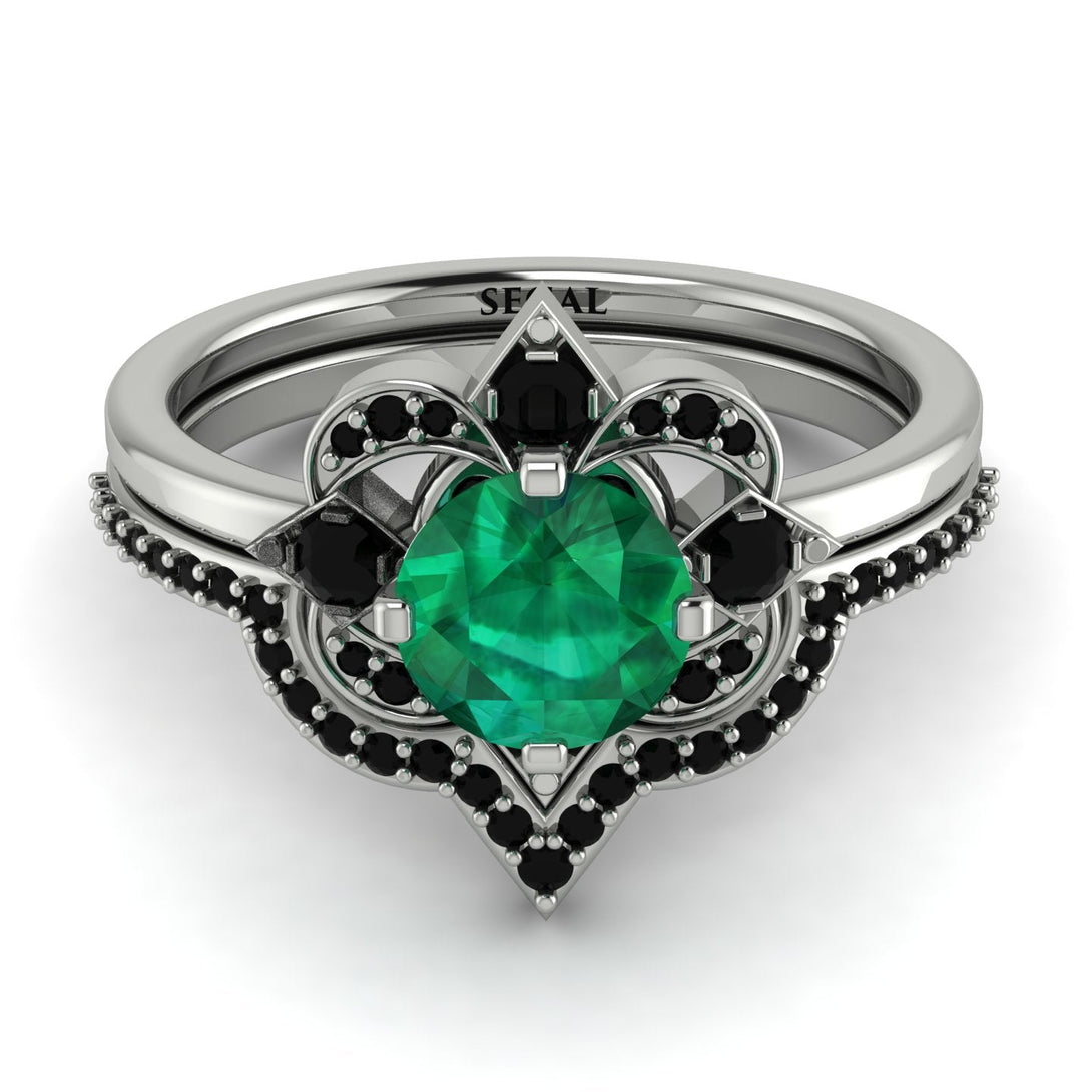 Unique Bloom Halo Emerald Bridal Set - Amanda No. 36