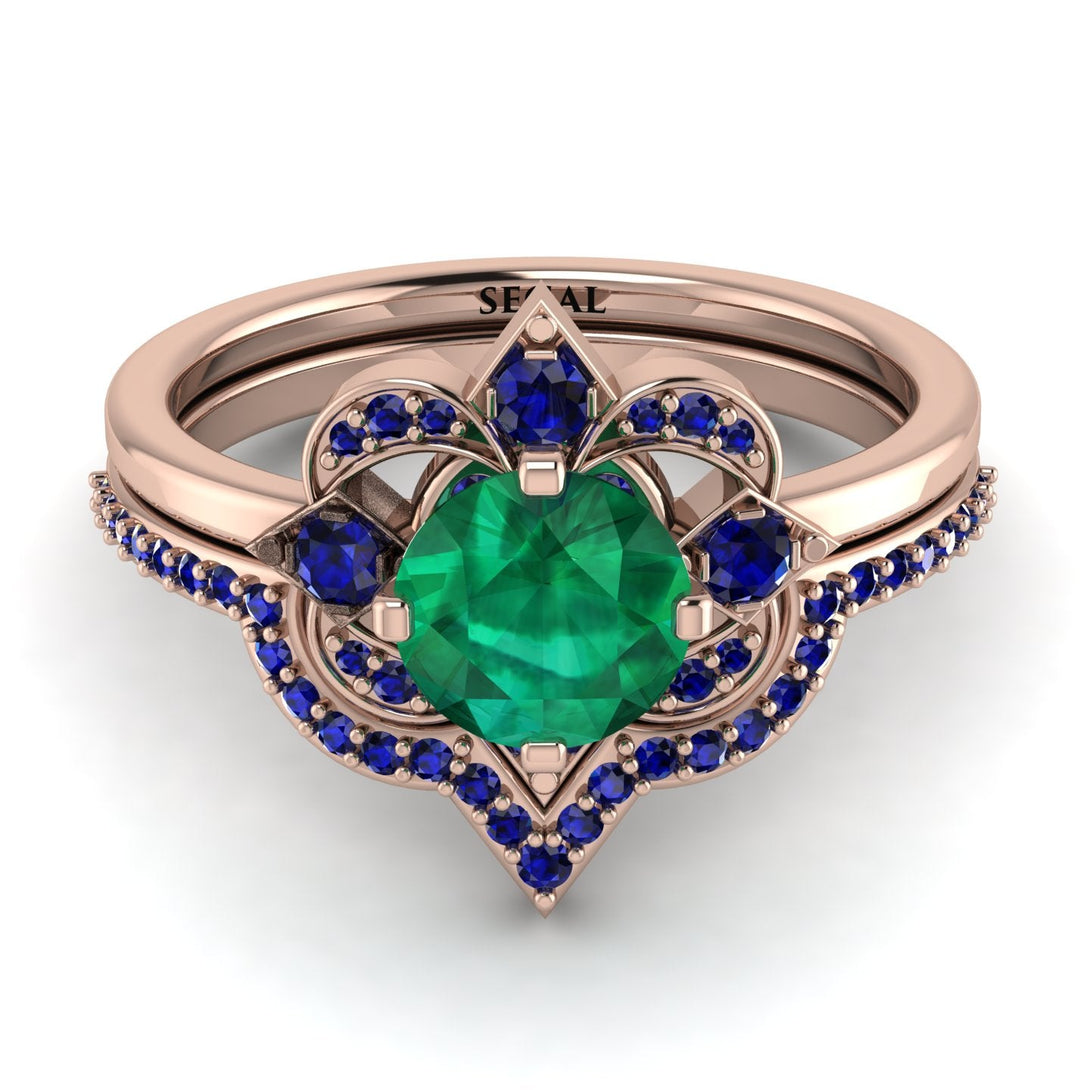 Unique Bloom Halo Emerald Bridal Set - Amanda No. 65