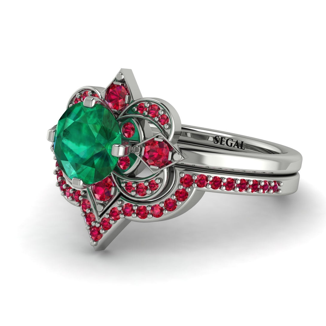 Unique Bloom Halo Emerald Bridal Set - Amanda No. 51