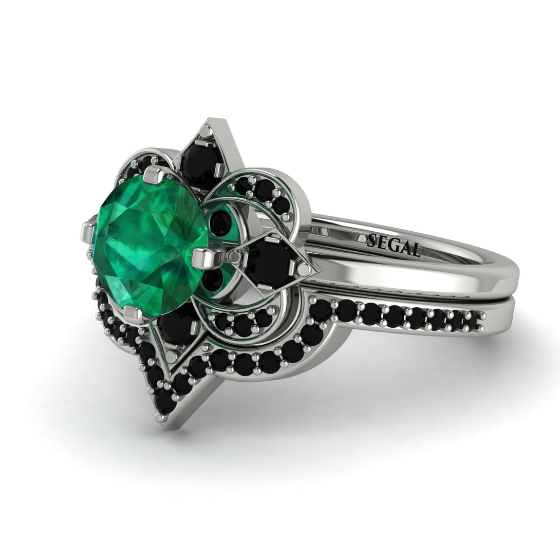 Unique Bloom Halo Emerald Bridal Set - Amanda No. 36