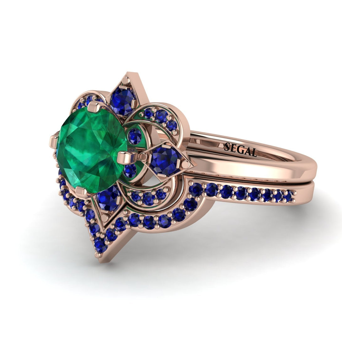 Unique Bloom Halo Emerald Bridal Set - Amanda No. 65