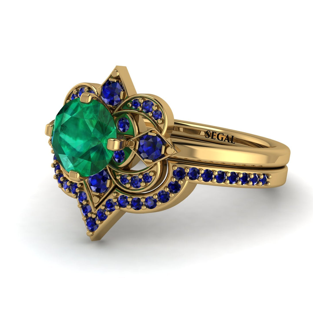 Unique Bloom Halo Emerald Bridal Set - Amanda No. 64