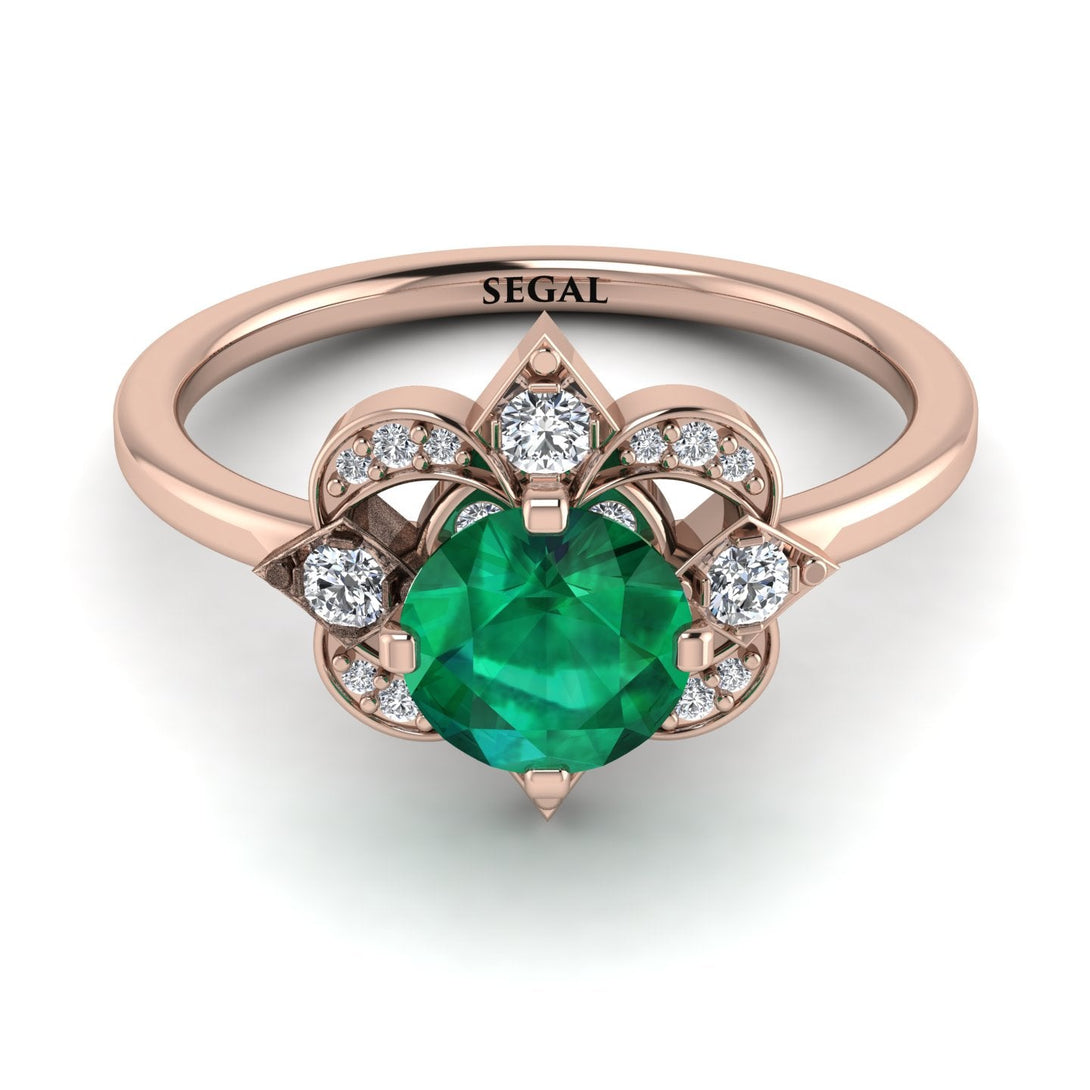 Unique Bloom Halo Emerald Ring - Amanda No. 5