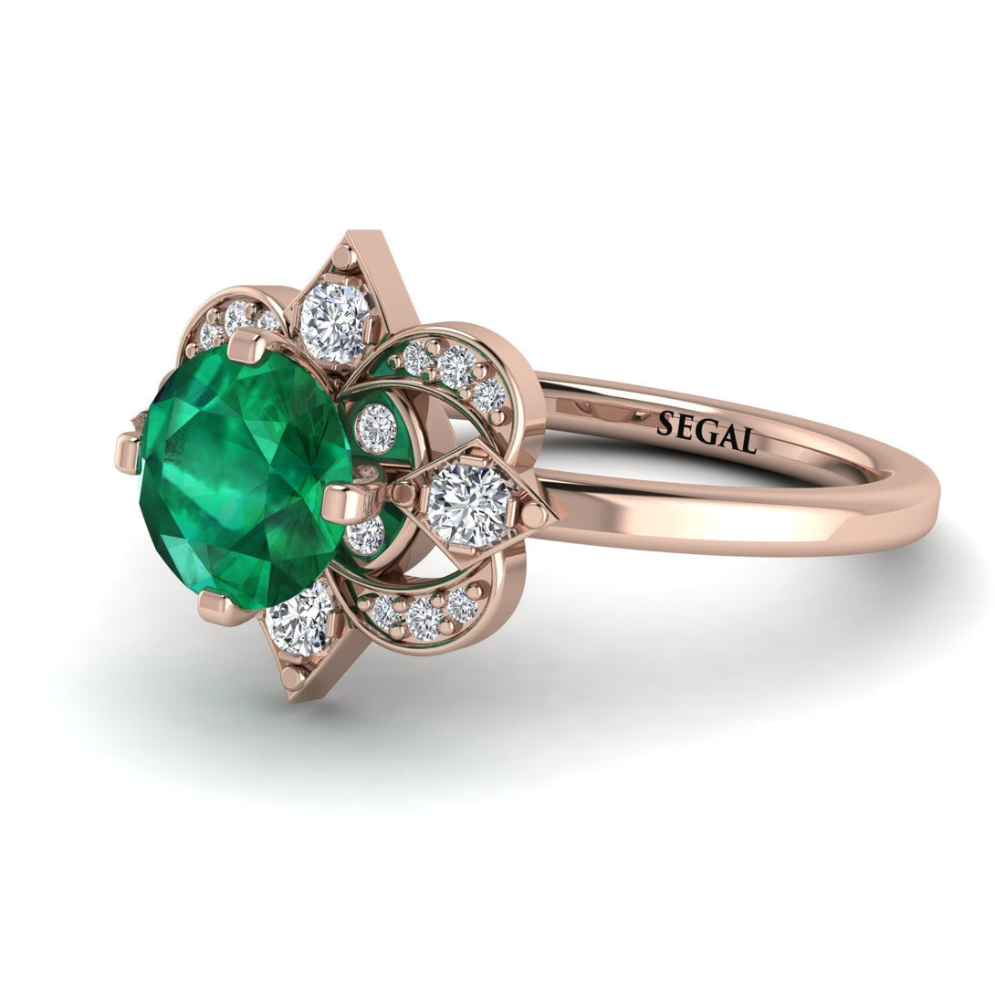 Unique Bloom Halo Emerald Ring - Amanda No. 5