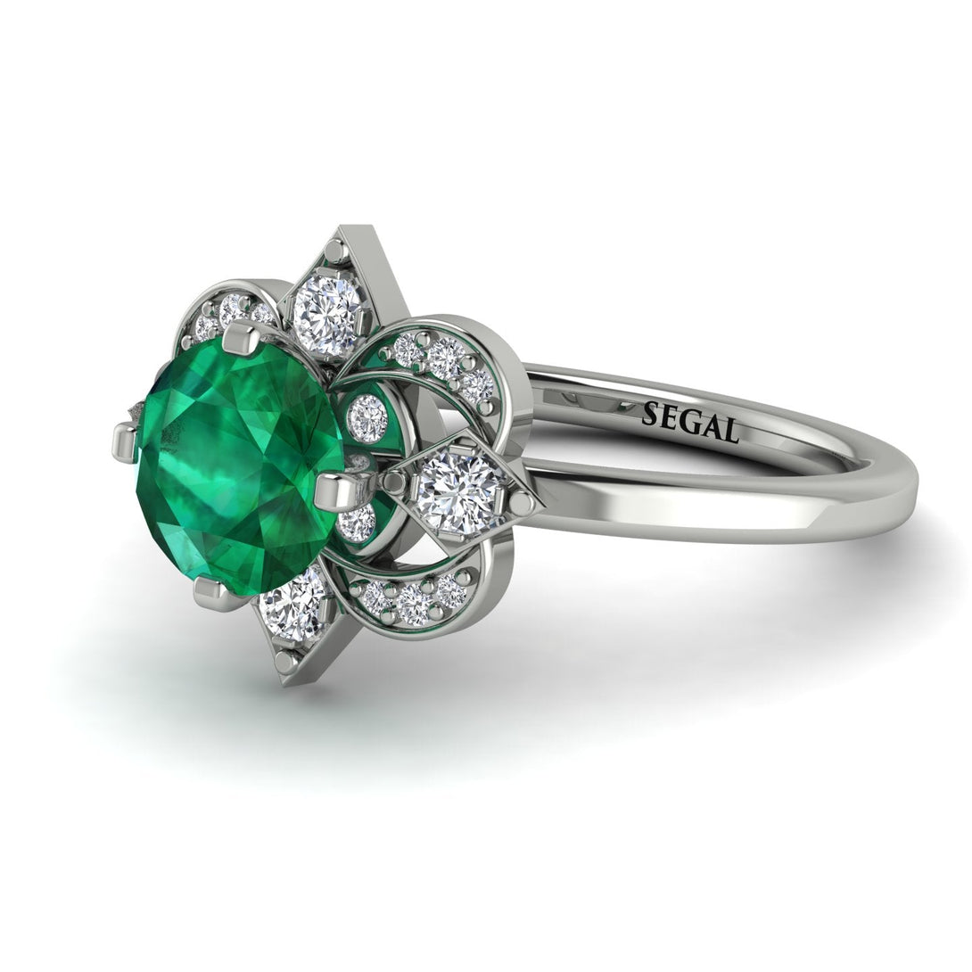 Unique Bloom Halo Emerald Ring - Amanda No. 6