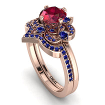 Unique Bloom Halo Ruby Bridal Set - Amanda No. 71 image 1