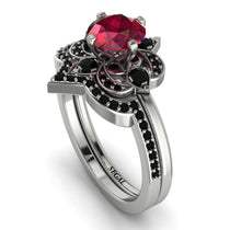 Unique Bloom Halo Ruby Bridal Set - Amanda No. 42 image 1