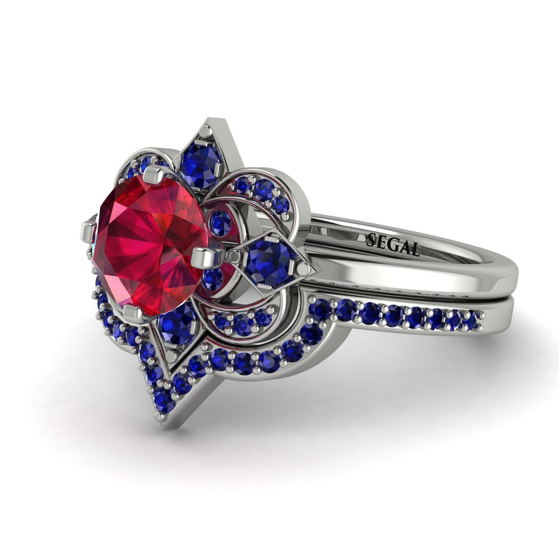 Unique Bloom Halo Ruby Bridal Set - Amanda No. 72