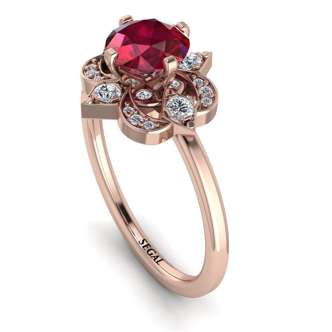 Unique Bloom Halo Ruby Ring - Amanda No. 11