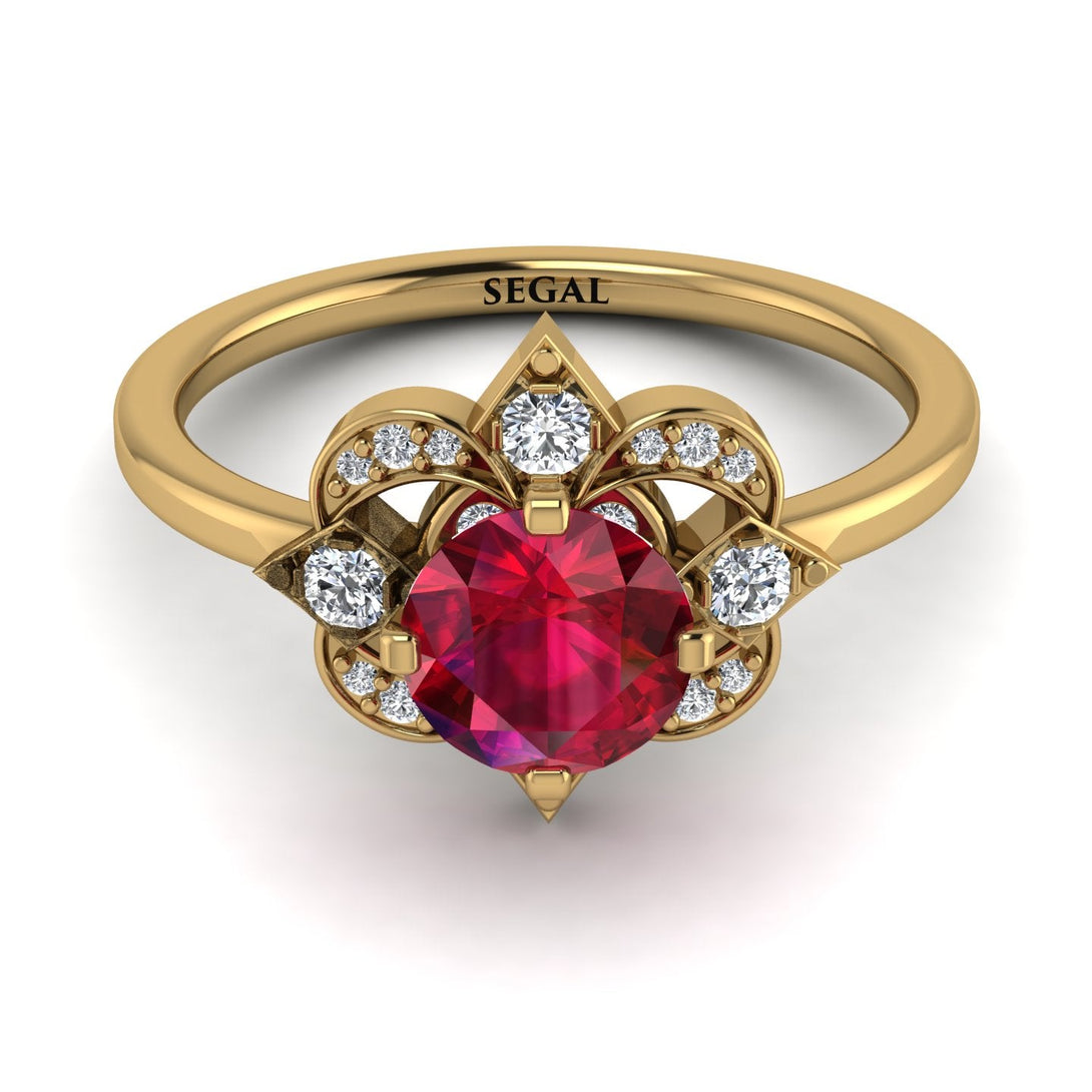 Unique Bloom Halo Ruby Ring - Amanda No. 10