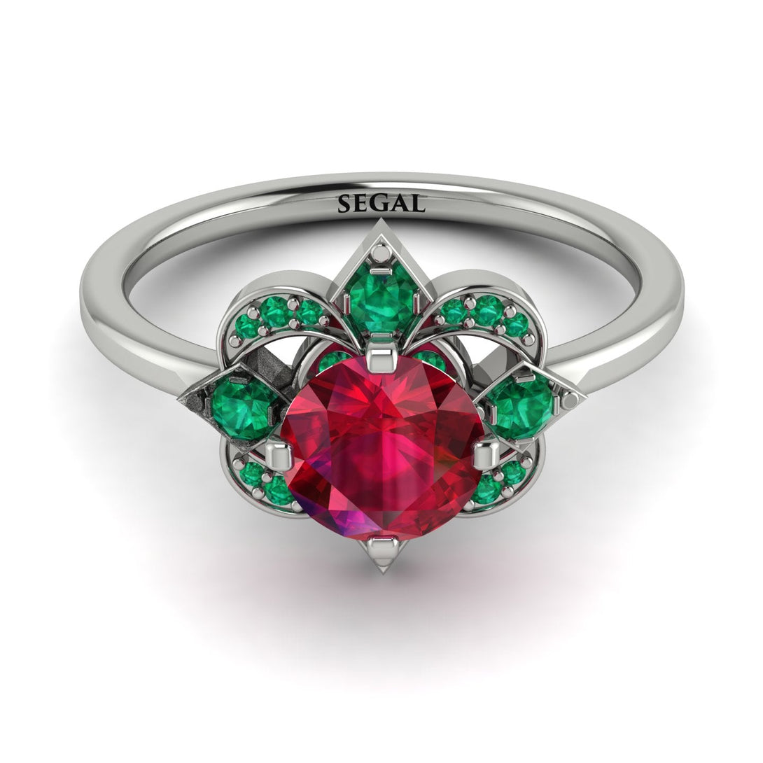Unique Bloom Halo Ruby Ring - Amanda No. 27