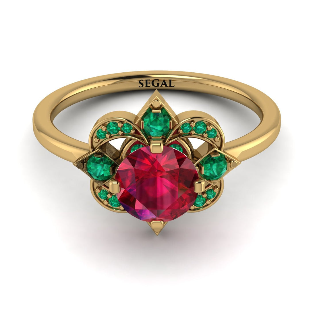 Unique Bloom Halo Ruby Ring - Amanda No. 25