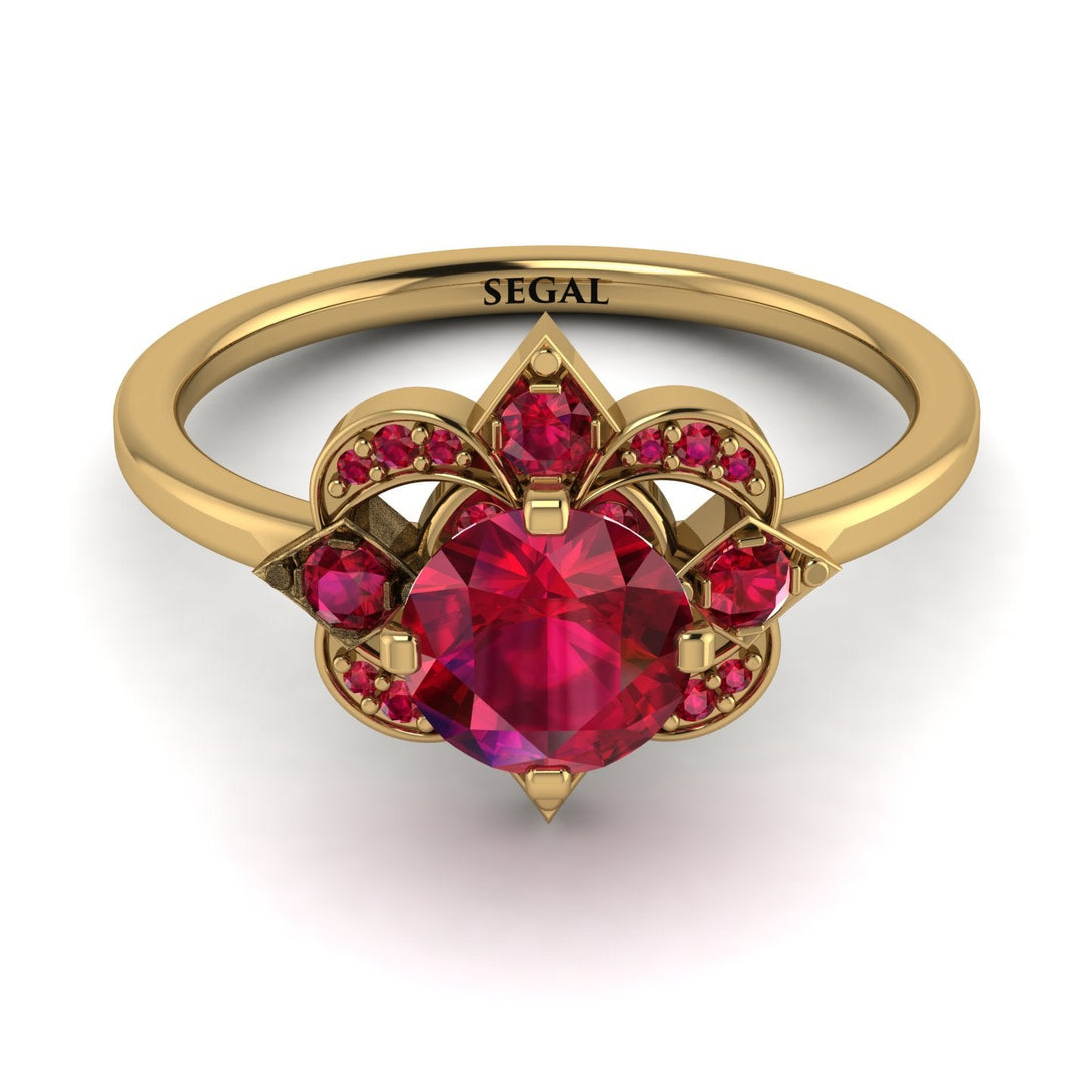 Unique Bloom Halo Ruby Ring - Amanda No. 55