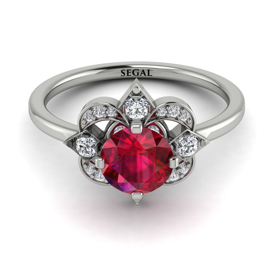 Unique Bloom Halo Ruby Ring - Amanda No. 12