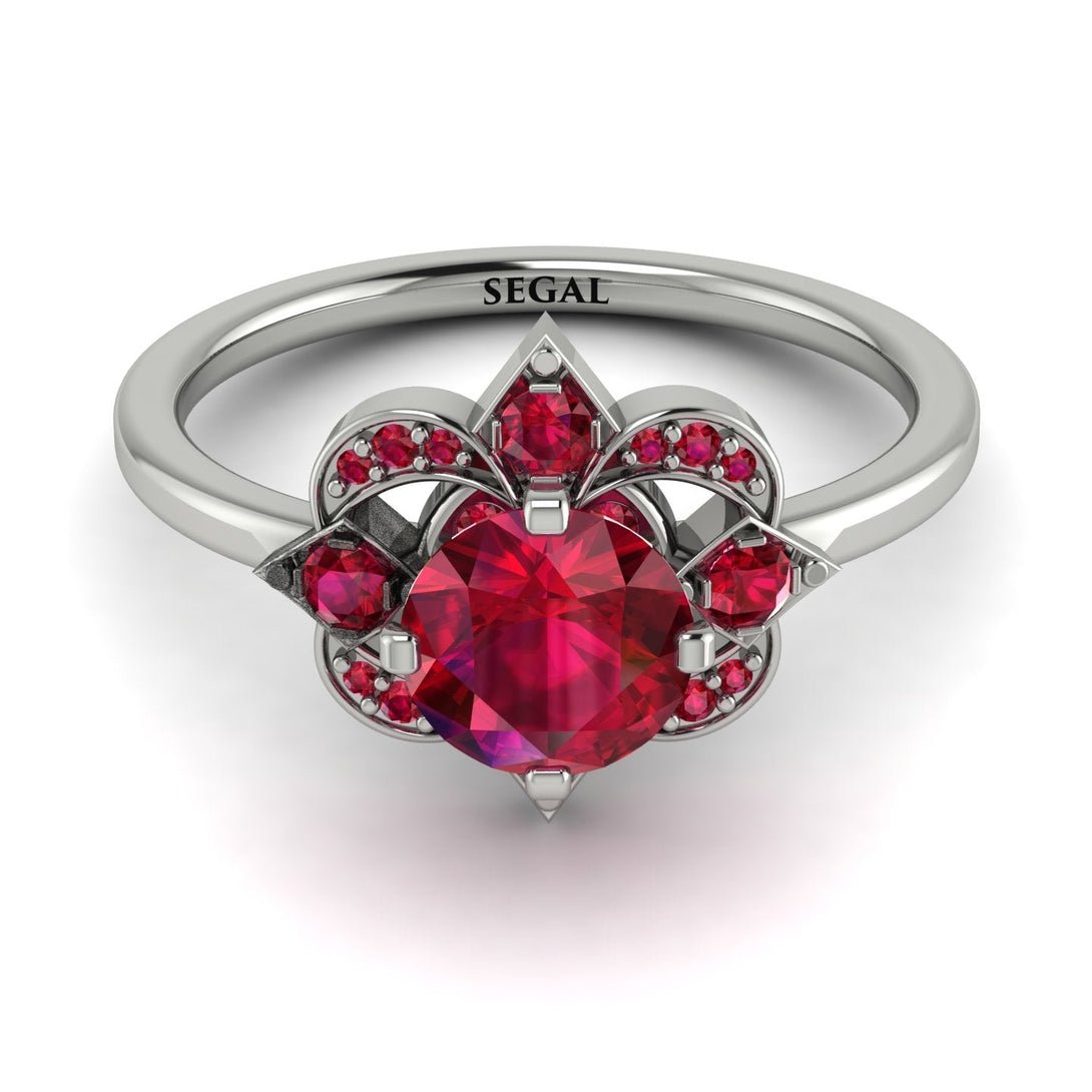 Unique Bloom Halo Ruby Ring - Amanda No. 57