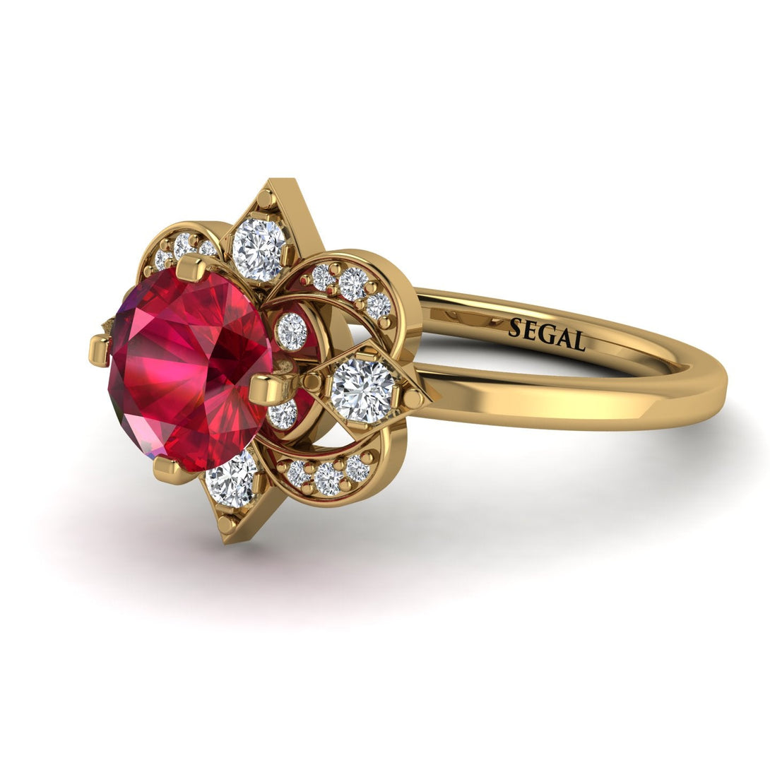 Unique Bloom Halo Ruby Ring - Amanda No. 10
