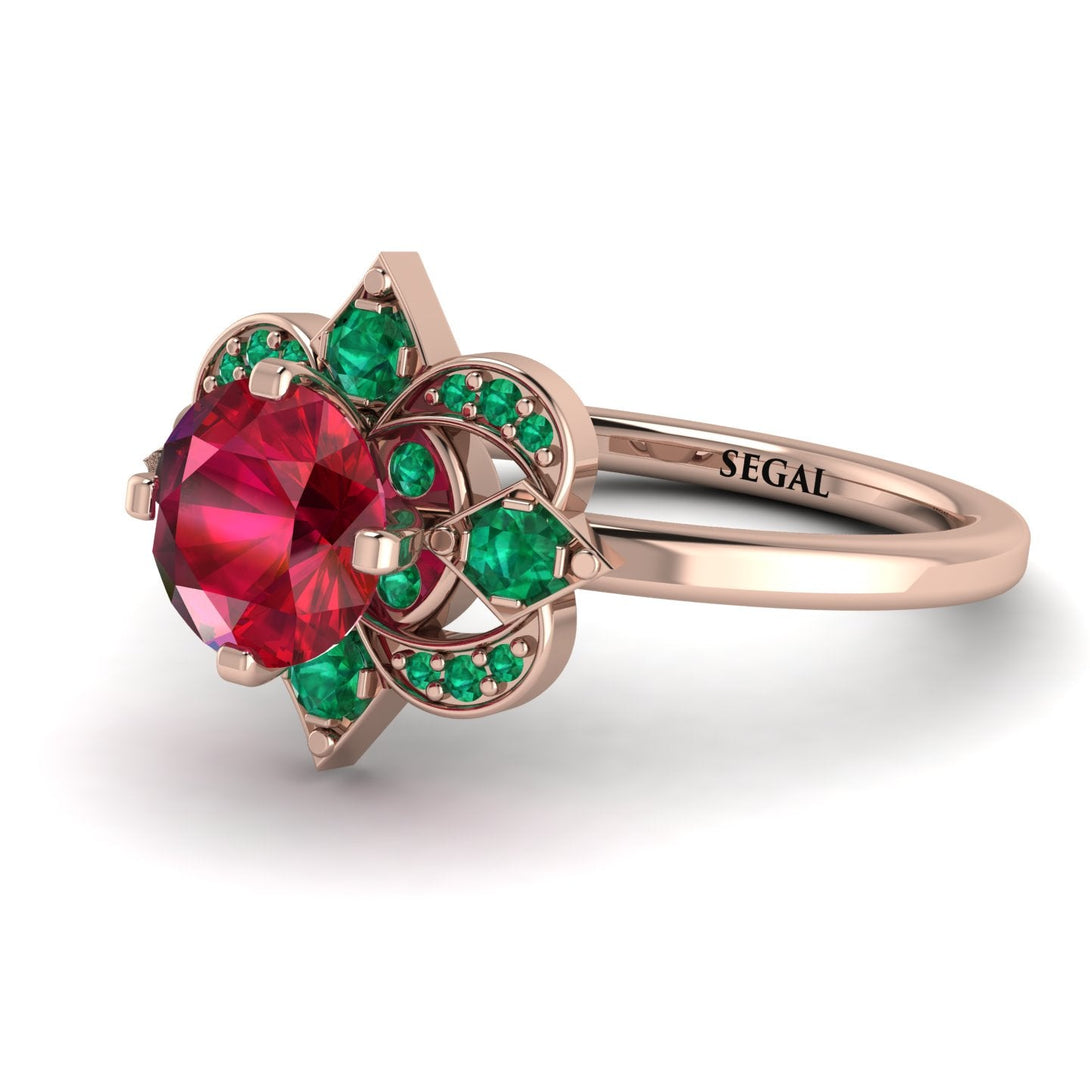 Unique Bloom Halo Ruby Ring - Amanda No. 26