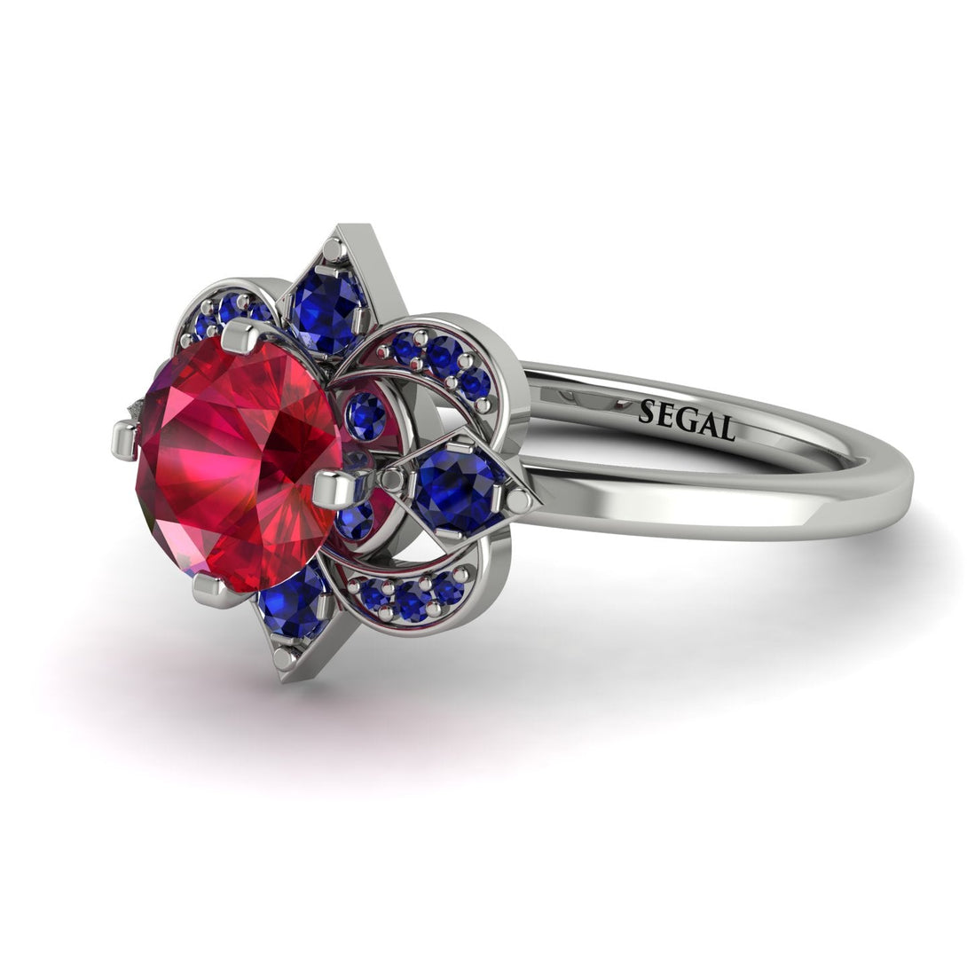Unique Bloom Halo Ruby Ring - Amanda No. 72