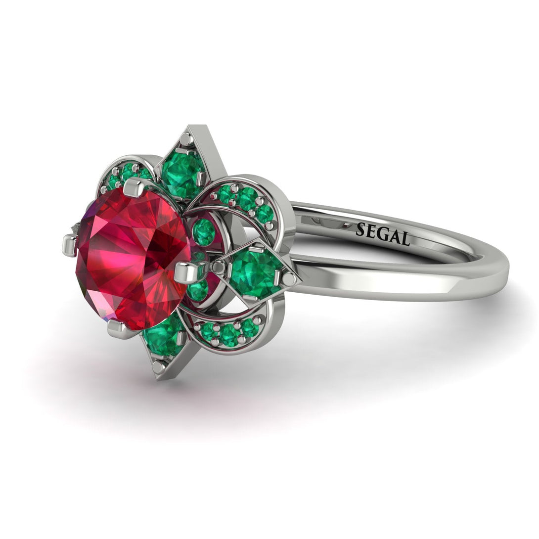 Unique Bloom Halo Ruby Ring - Amanda No. 27