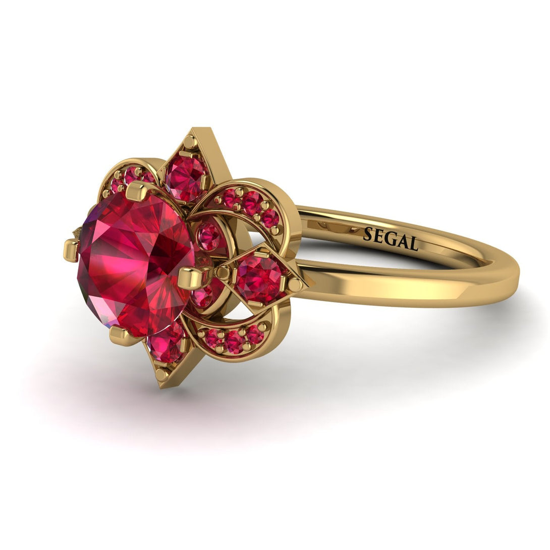 Unique Bloom Halo Ruby Ring - Amanda No. 55