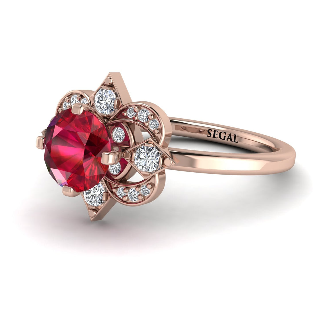 Unique Bloom Halo Ruby Ring - Amanda No. 11