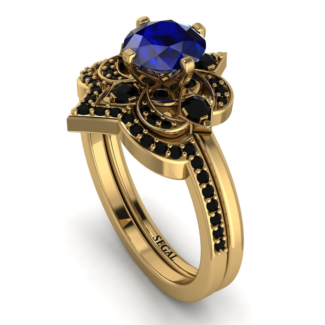 Unique Bloom Halo Sapphire Bridal Set - Amanda No. 43
