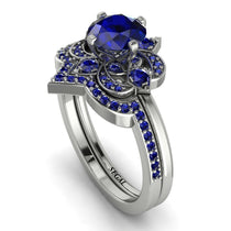 Unique Bloom Halo Sapphire Bridal Set - Amanda No. 75 image 1