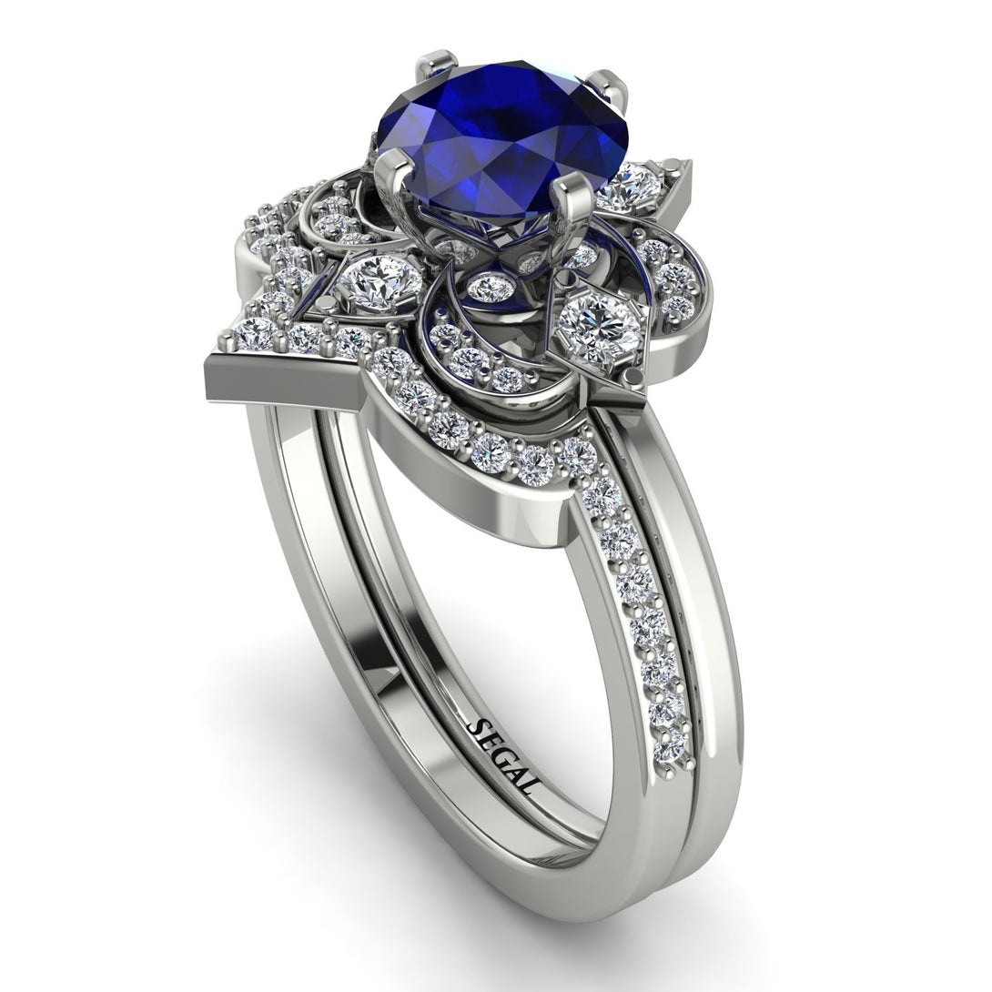 Unique Bloom Halo Sapphire Bridal Set - Amanda No. 15